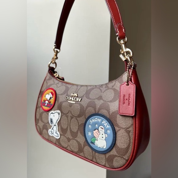 Coach X Peanuts Teri Shoulder Bag Signature Canvas Patches Crossbody - Picture 3 of 16